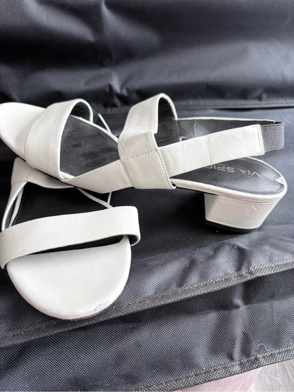 Via Spiga White Low Block Heel Slingback Sandals